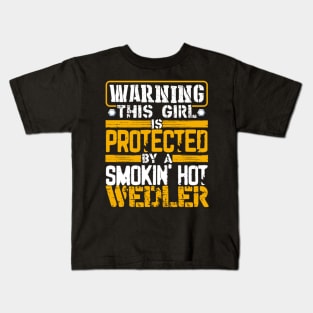 Warning This Is Protected By A Smokin Hot Welder Kids T-Shirt